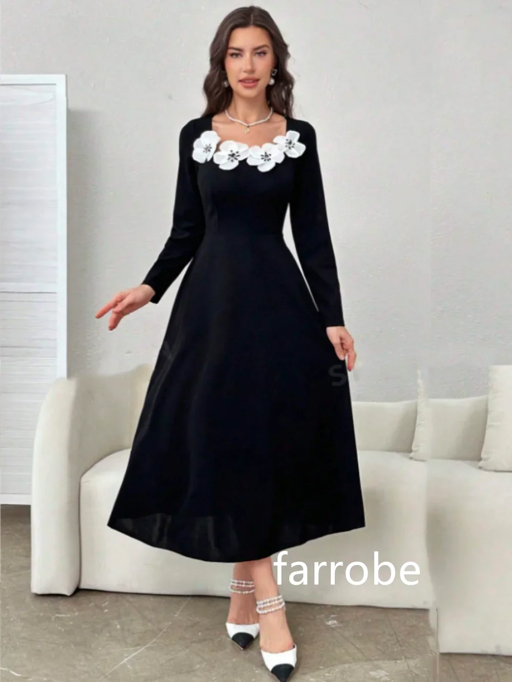 Rotterdam Kle Jersey Plissé Fleur A-ligne O-Neck Midi Robes, Robes De Bal, Classique, Exquis, Moderne, Style Pastrol, Unisexe, Style Chinois