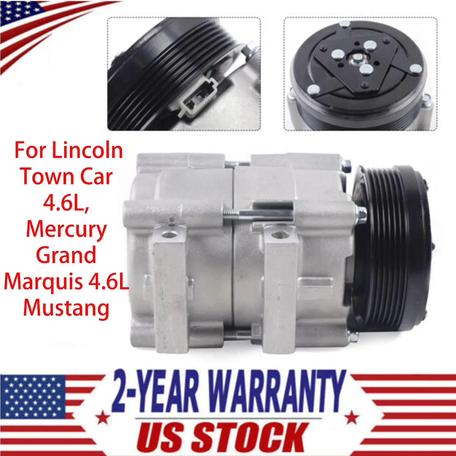 ضاغط لينكولن تاون كار آند ميركوري جراند ماركيز وموستانج 4.6 لتر مع قابض - طقم ألومنيوم مناسب تمامًا (FWD/RWD)