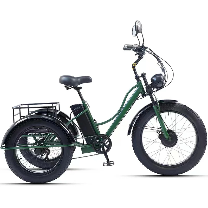 24-Inch Fat Tire Pedal Power Electric Tricycle, Rough Tire Snow Lithium Battery Tricycle