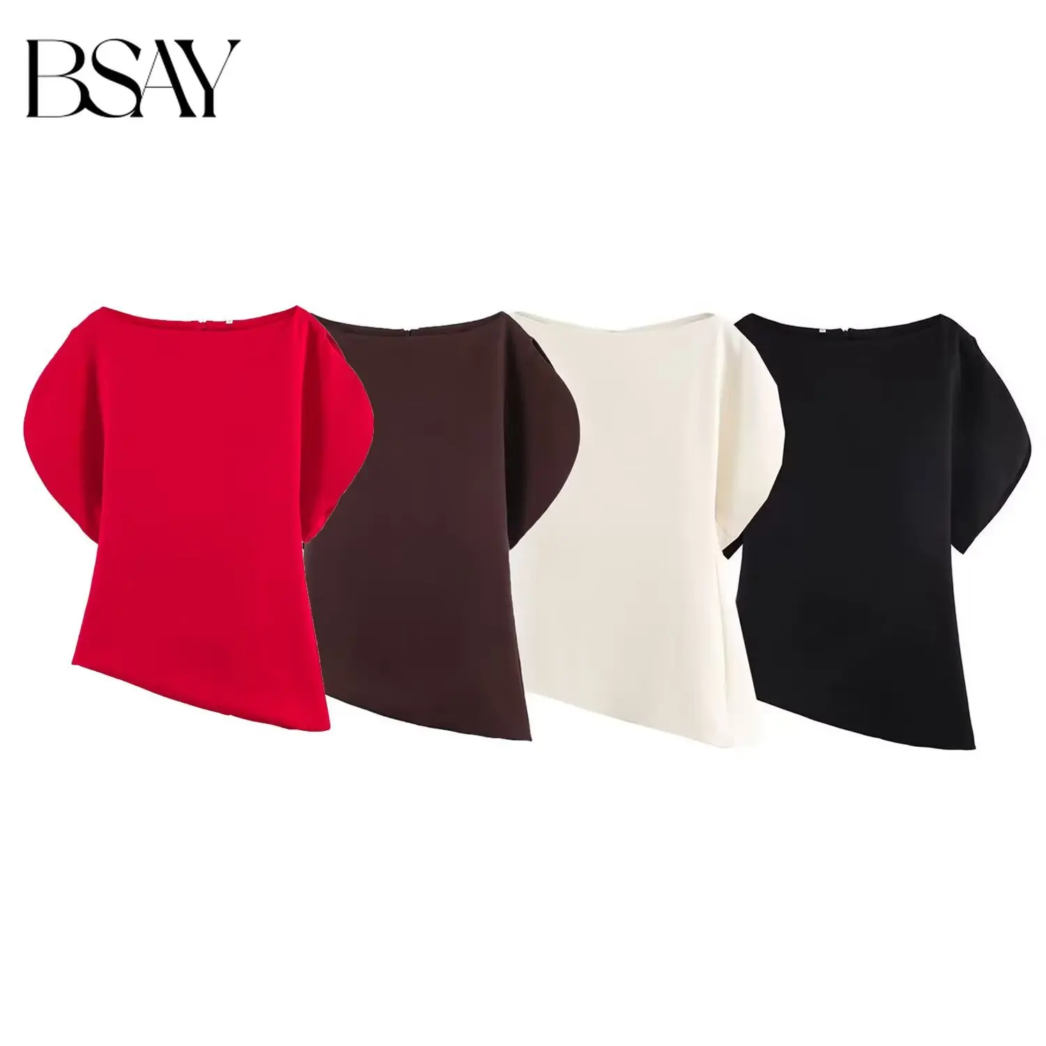 BSAY Women Fashion Casual Puff Sleeve T-Shirts Summer New Female Elegant Clothing O-Neck Short Sleeve Chic LadiesTops Mujer