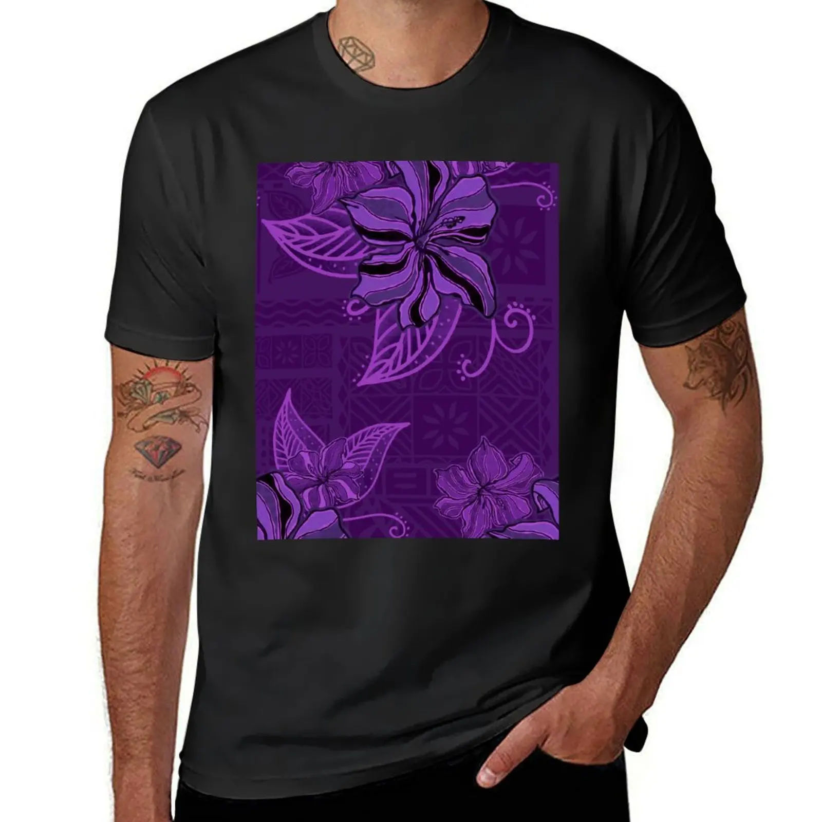 

Midnight Purple Hawaiian Tapa Hibiscus Print T-Shirt anime clothes customs design your own tshirts for men