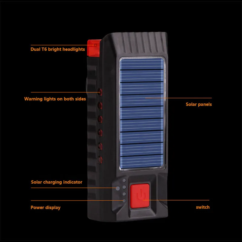 1200 Lumen Bicycle Solar LED Light 4000mAh Battery USB Rechargeable Road Bike Front Lamp IPX4 Flashlight Headlight with Horn