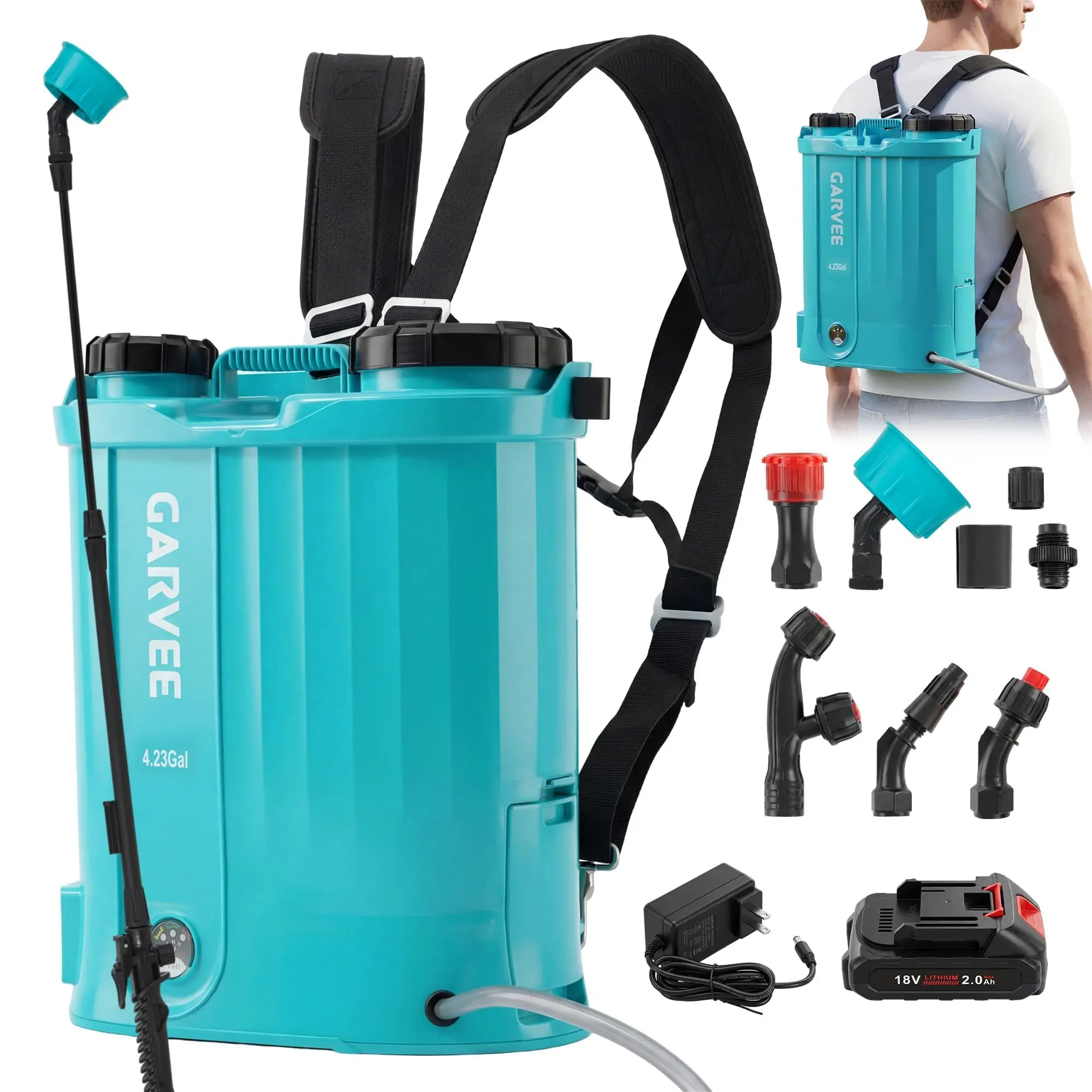 Battery Powered Backpack Sprayer 2.64/3.17/4.23 Gal, 18V Electric Garden Sprayer With 0-65 PSI, 5 Nozzles For Lawn Weeding
