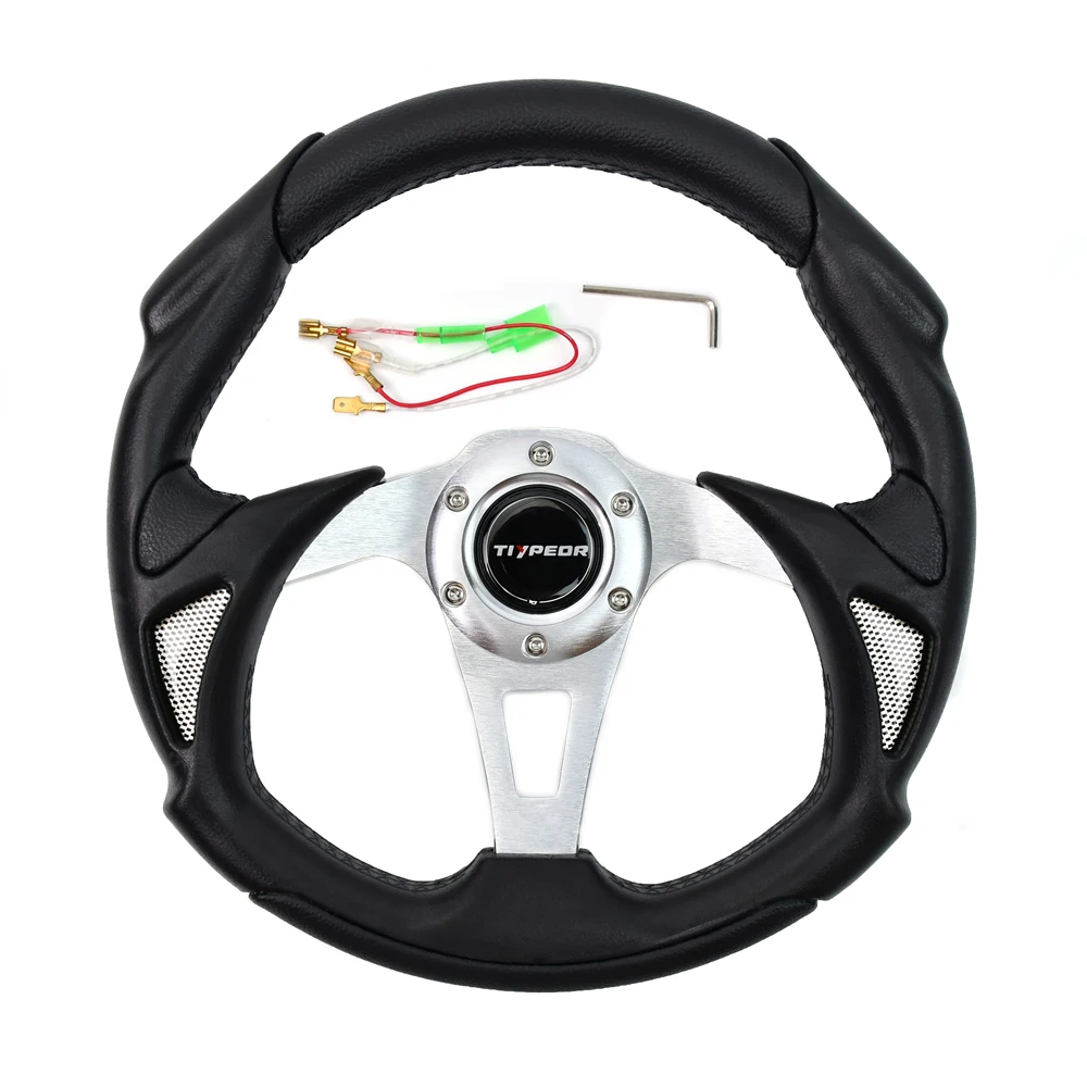 

TIYPEOR D-shaped Red/ Blue /Black Colorful PU PVC Drift Racing Steering Wheel With 5mm Bracke
