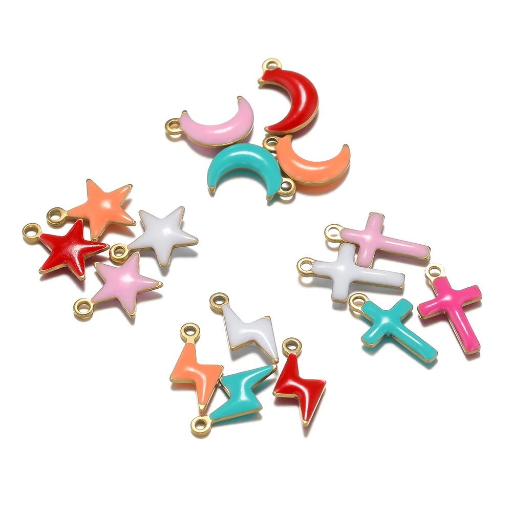 20pcs Stainless Steel Enamel Cross Star Moon Pendants for Diy Jewelry Necklaces Making Earrings Findings Bracelets Accessories