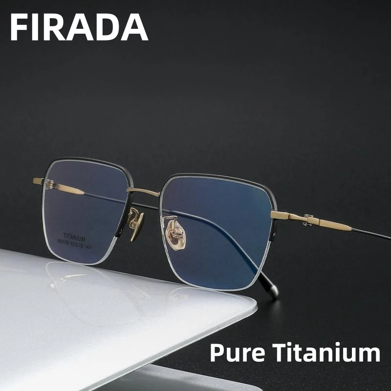 

FIRADA Fashion Glasses Retro Luxury Pure Titanium Square Eyeglasses Optical Prescription Eyewear Frames For Men Women BMMP109-C