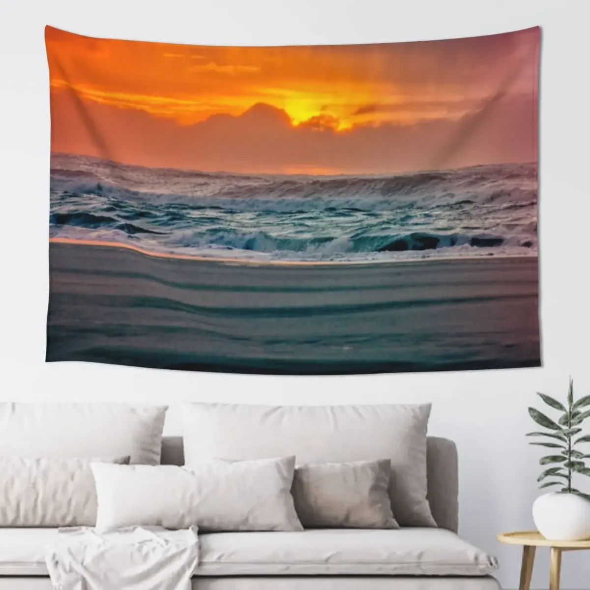 Ocean Sea Beach Water Clouds at Sunset - Pacific Coast Highway Tapestry Decoration For Rooms Custom Decor Home Tapestry