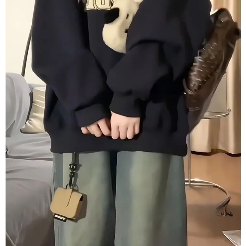 Fat Mm Plus Size Damen Modisches amerikanisches Polokragen-Sweatshirt für Herbst und Winter, lockeres und schlankmachendes Langarm-Oberteil