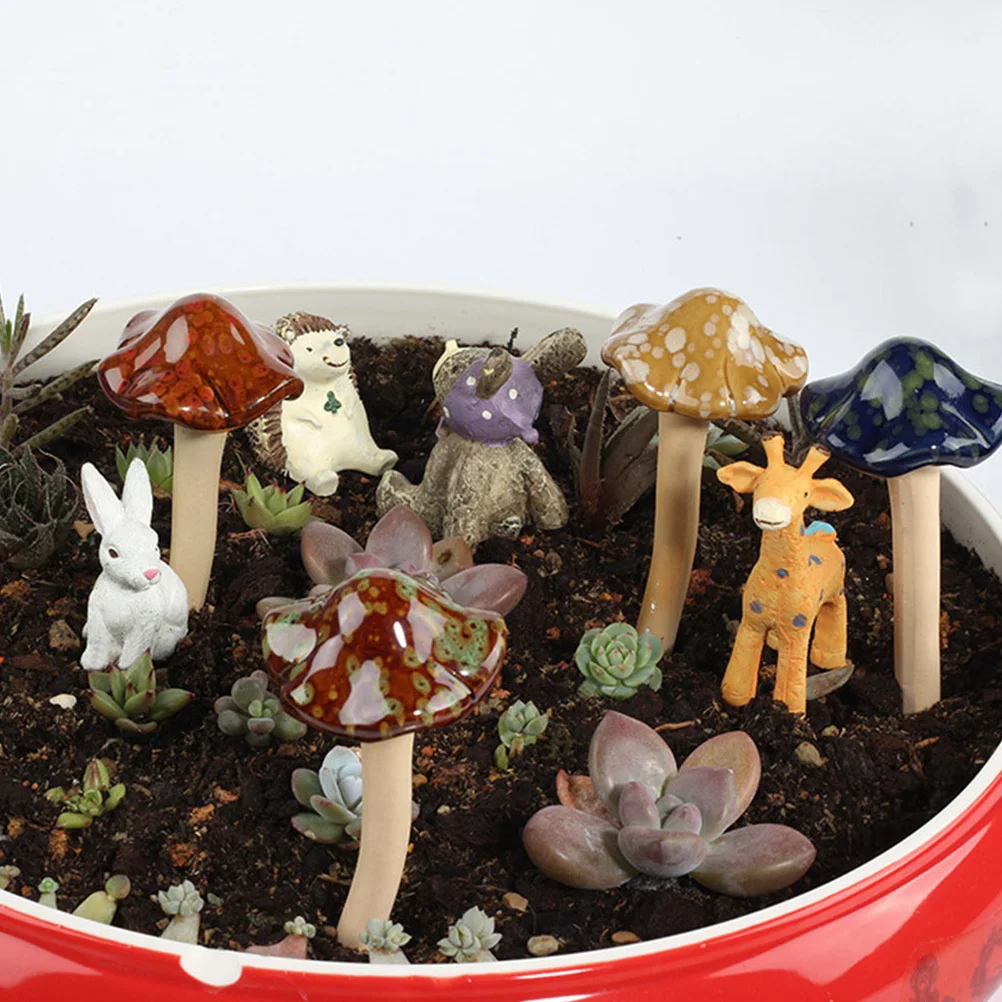

8Pcs Mini Ceramic Mushroom Decorative Mushrooms Bright Handmade Ornaments for Flowerpot Accessories Micro Landscape DIY Projects