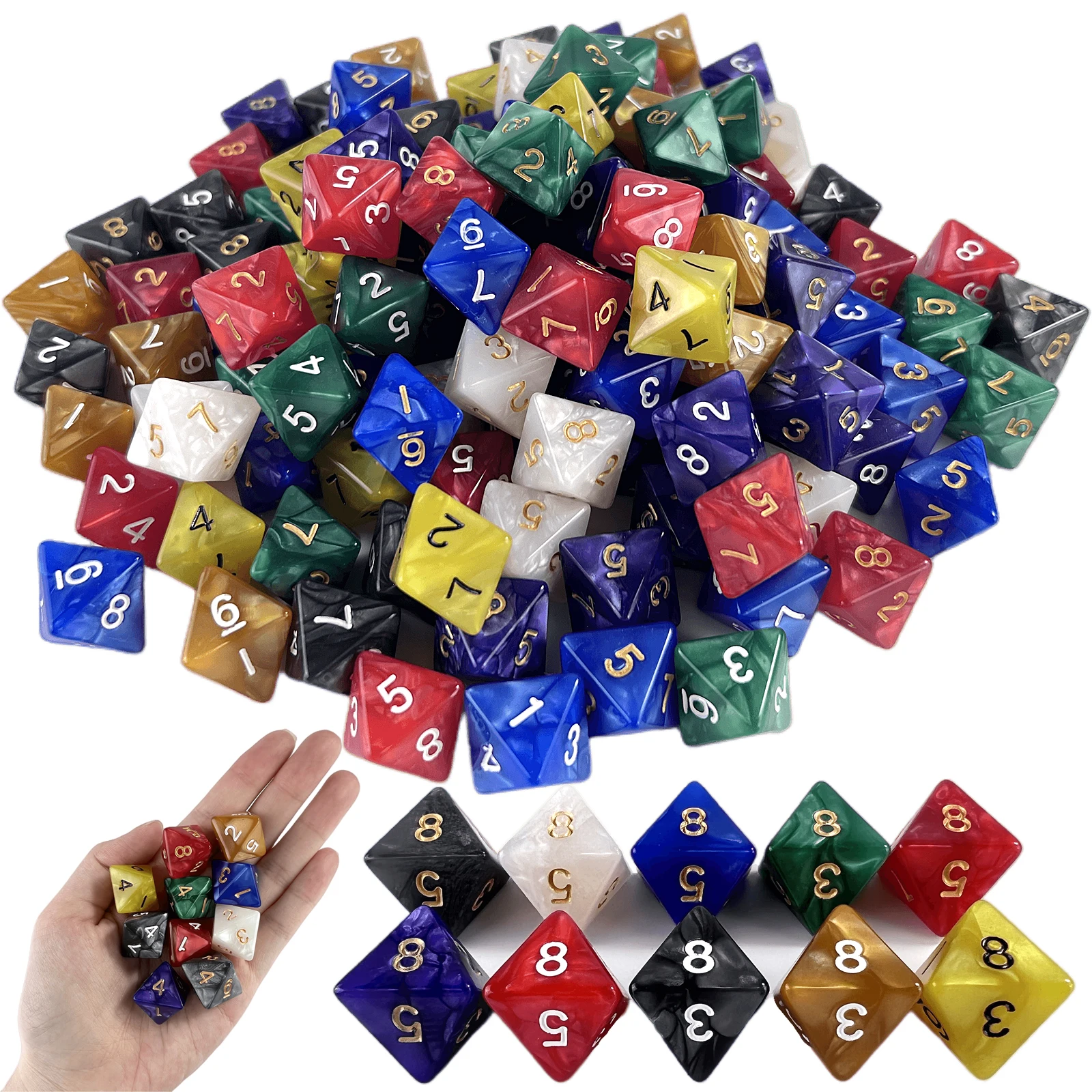 

D8 Dice Set 10pcs Polyhedral Marble Effect Board Game Dice for DND TRPG Dice Collection
