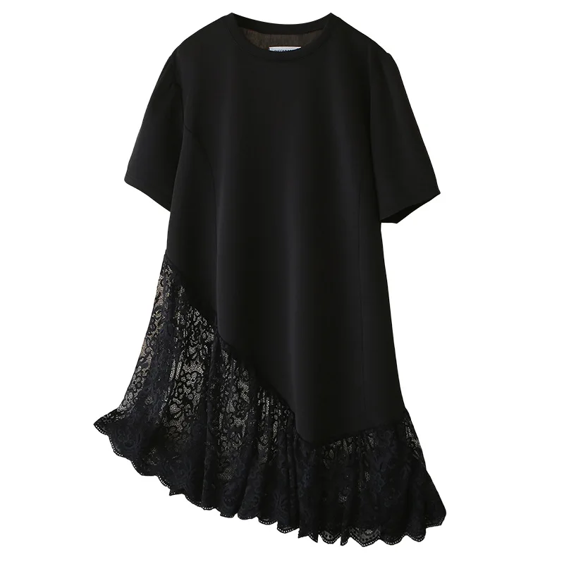 

Платье миди из модала с воздушной прослойкой и кружевными вставками больших размеров, летнее, с коротким рукавом, для пышных женщин, 2026, 8836