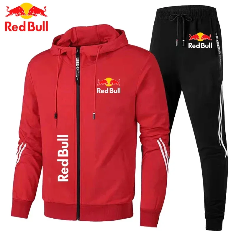 2025Red Bull Logo Felpa con cappuccio da uomo Set 2 pezzi New Red Bull Giacca stampata Moda uomo Casual Semplice Felpa con cappuccio Stormtrooper Cappotto Rosso