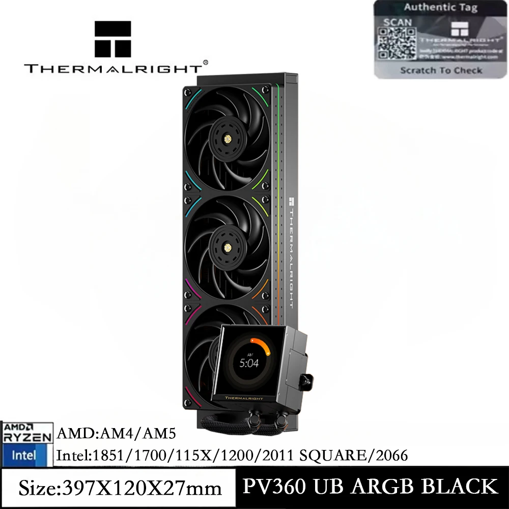 Thermalright PEERLESS VISION 360 UB ARGB Refroidisseur liquide CPU tout-en-un, refroidisseur à eau 360 mm, thème DIY/avec écran 3,95 pouces pour LGA 1851/1700/AM5/AM4
