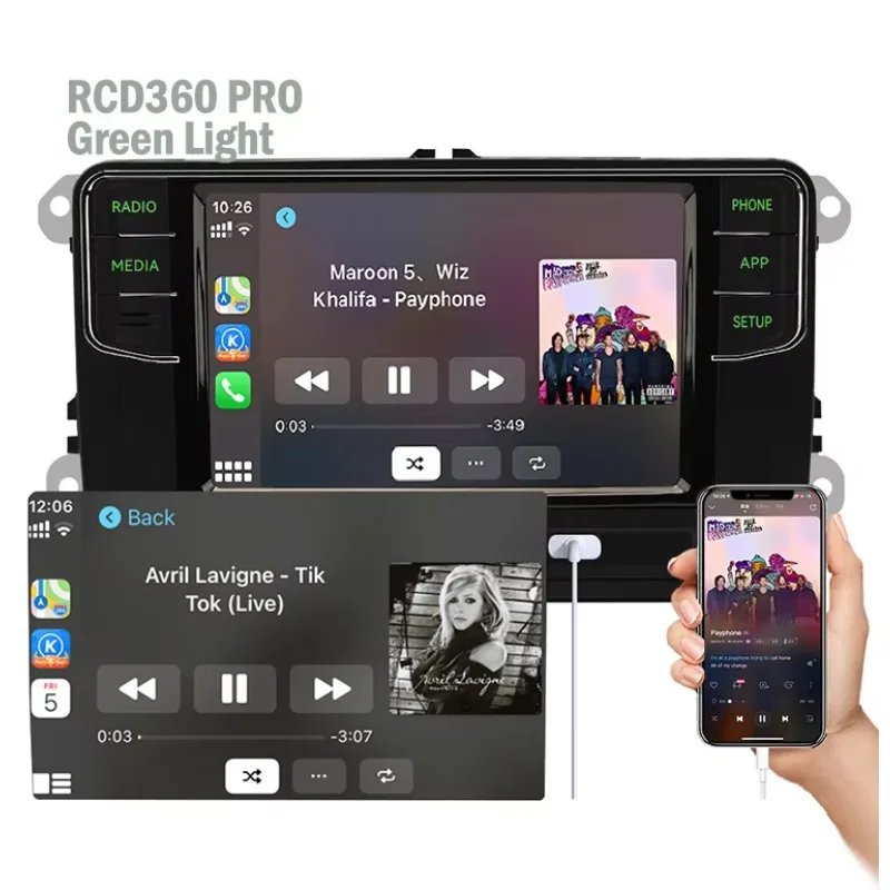 

RCD360 PRO Green Light Car Radio MIB Android Auto Carplay Navigation Green Menu for VW Skoda
