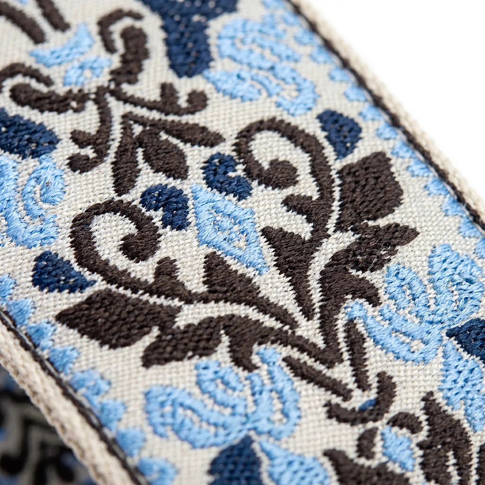 Guitar & Bass Strap Boho Embroidered Thickened Widened Brown Leather Ends Shoulder Sling for Acoustic Folk Electric Guitar