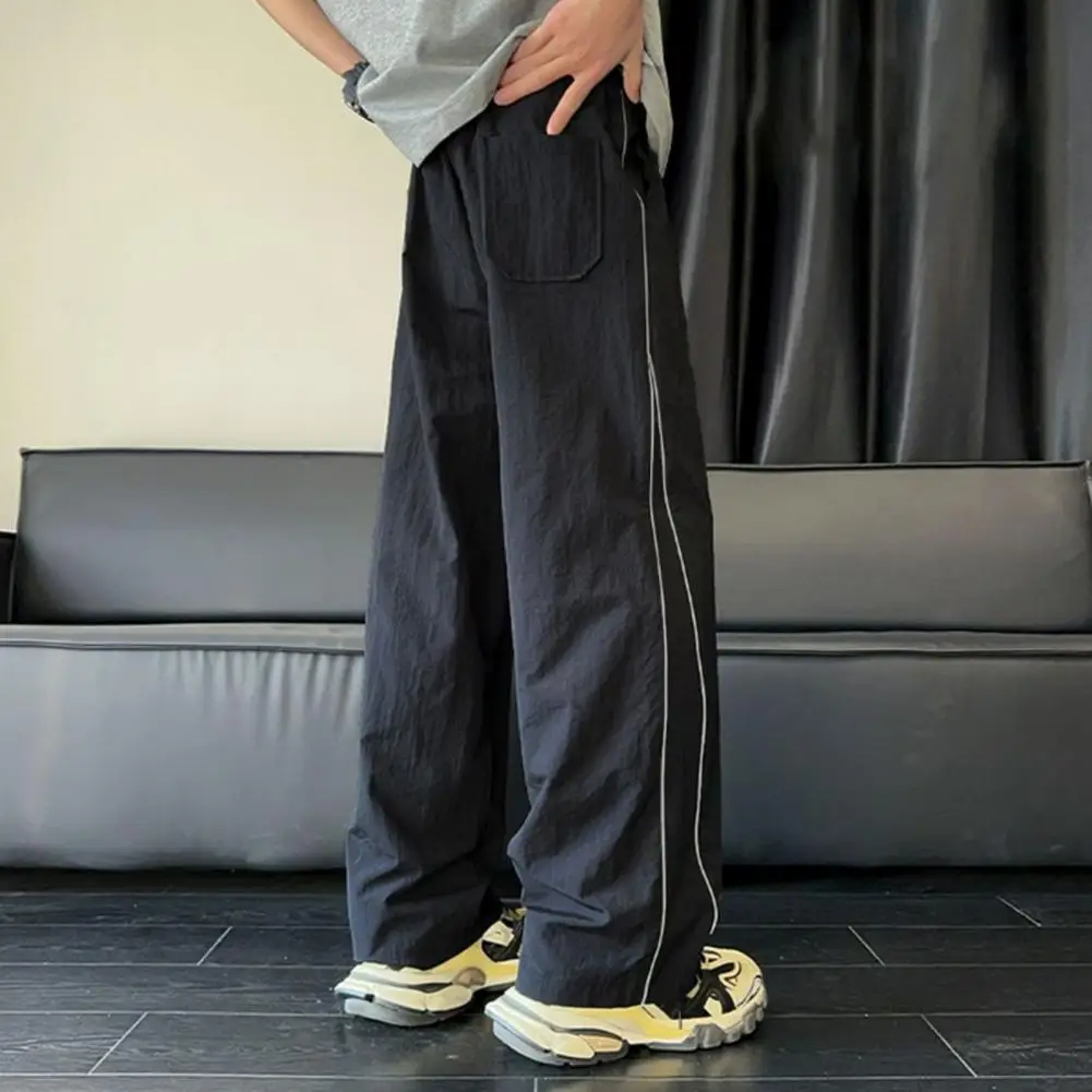 

Large Side Pocket Trousers Stylish Men's Quick-dry Baggy Trousers with Drawstring Waist Side Lines for Streetwear for Men