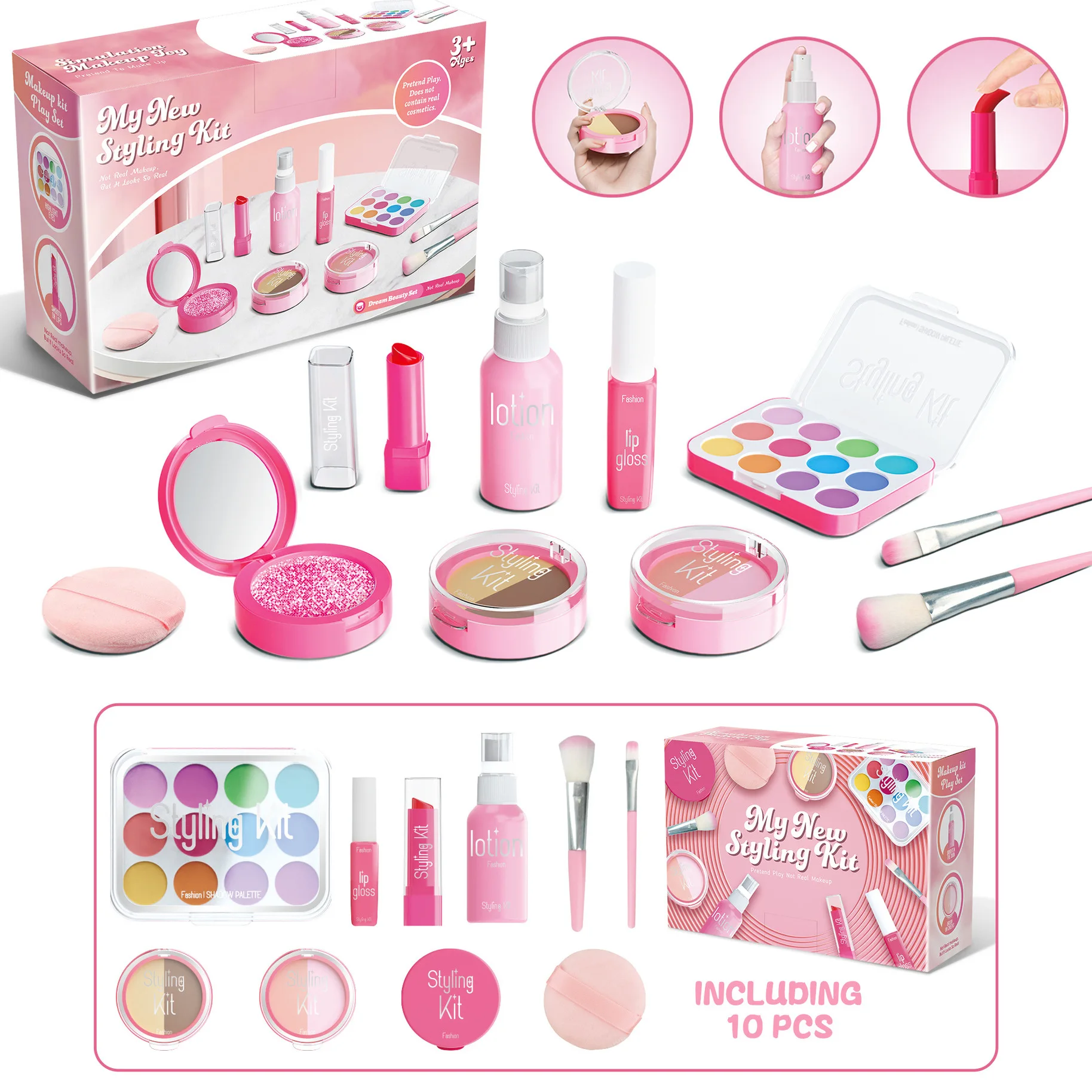 Realistic Pretend Play Makeup Set for Girls - Safe Non-Apply Cosmetic Kit for Kids Role Play and Immersive Beauty Experience