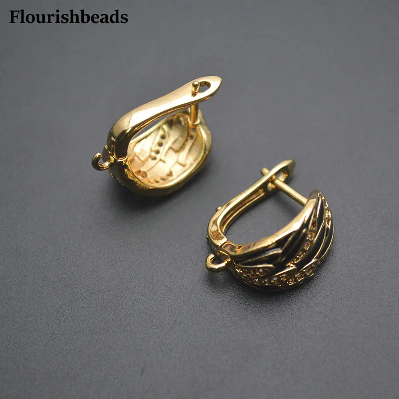 Anti-fading Feather Shape Black Enamel Wide Earring Hook Clasps for Dangle Earrrings Making 18K Gold Jewelry Findings