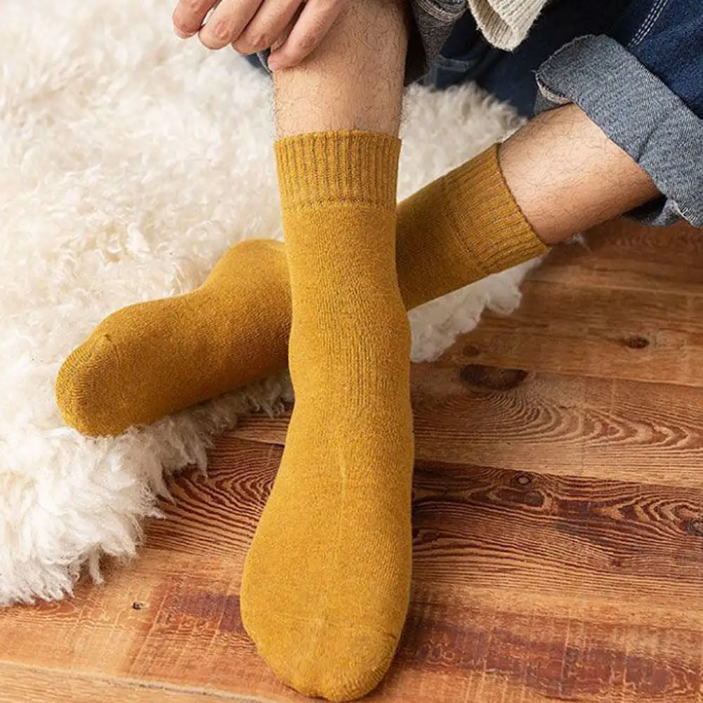 1 Pair Unisex Socks Knitted Harajuku Socks Mid-tube Thick Plush Soft Warm Sweat Absorption Anti-slip Elastic Casual Floor Socks