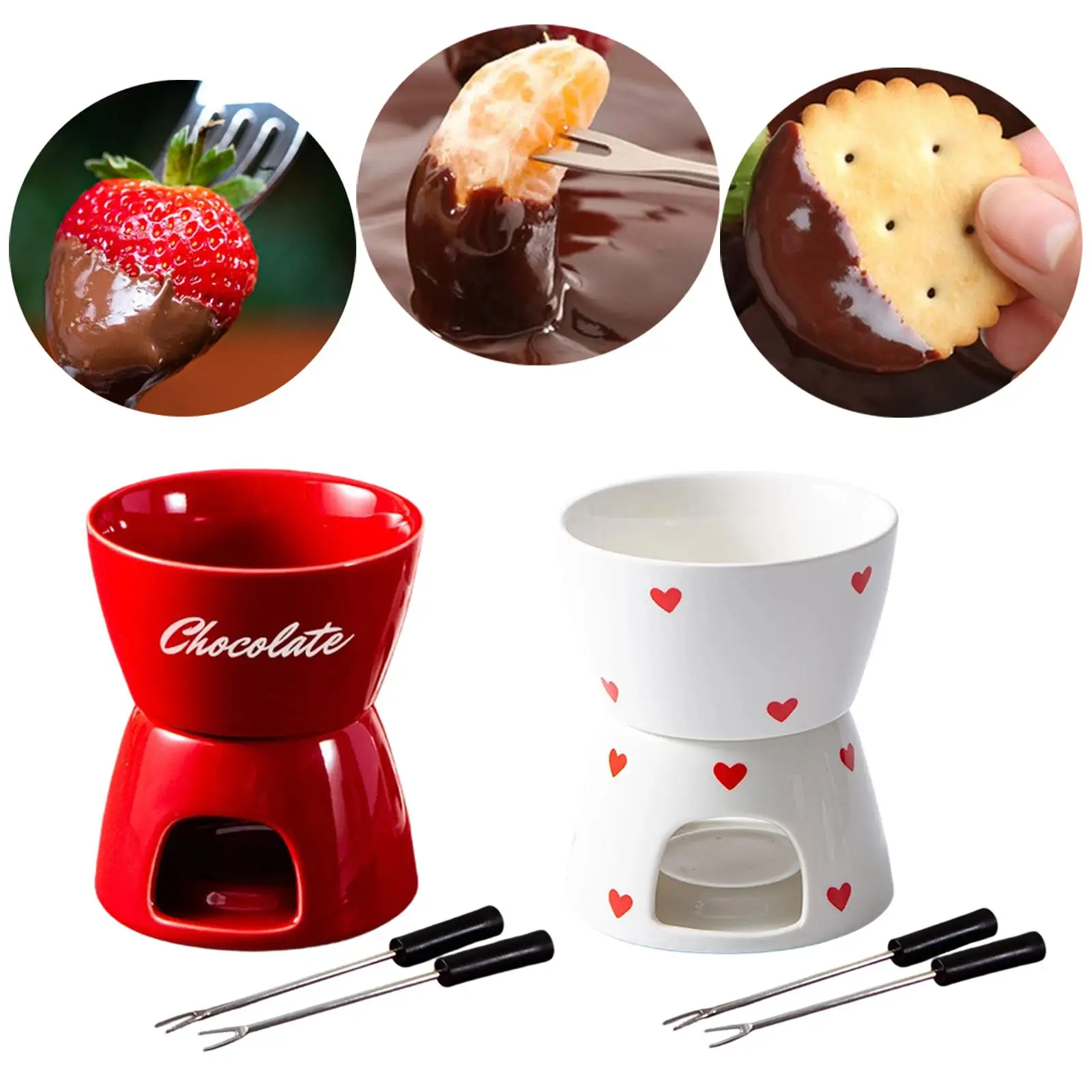 Ceramic Chocolate Fondue Bowl with Candle Holder Dessert Fondue Set Pan for Celebration Party and Home Dining