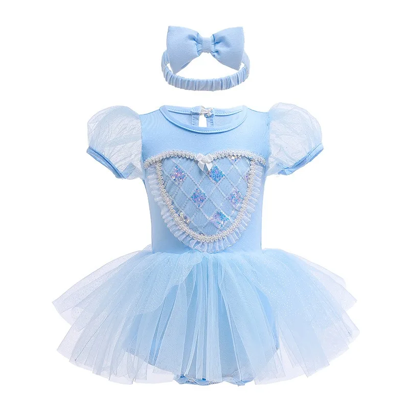 New Summer Baby Girl Cartoon Princess Costume Fancy Short Sleeves Halloween Role Play Birthday Carnival Sweet Jumpsuit K5396