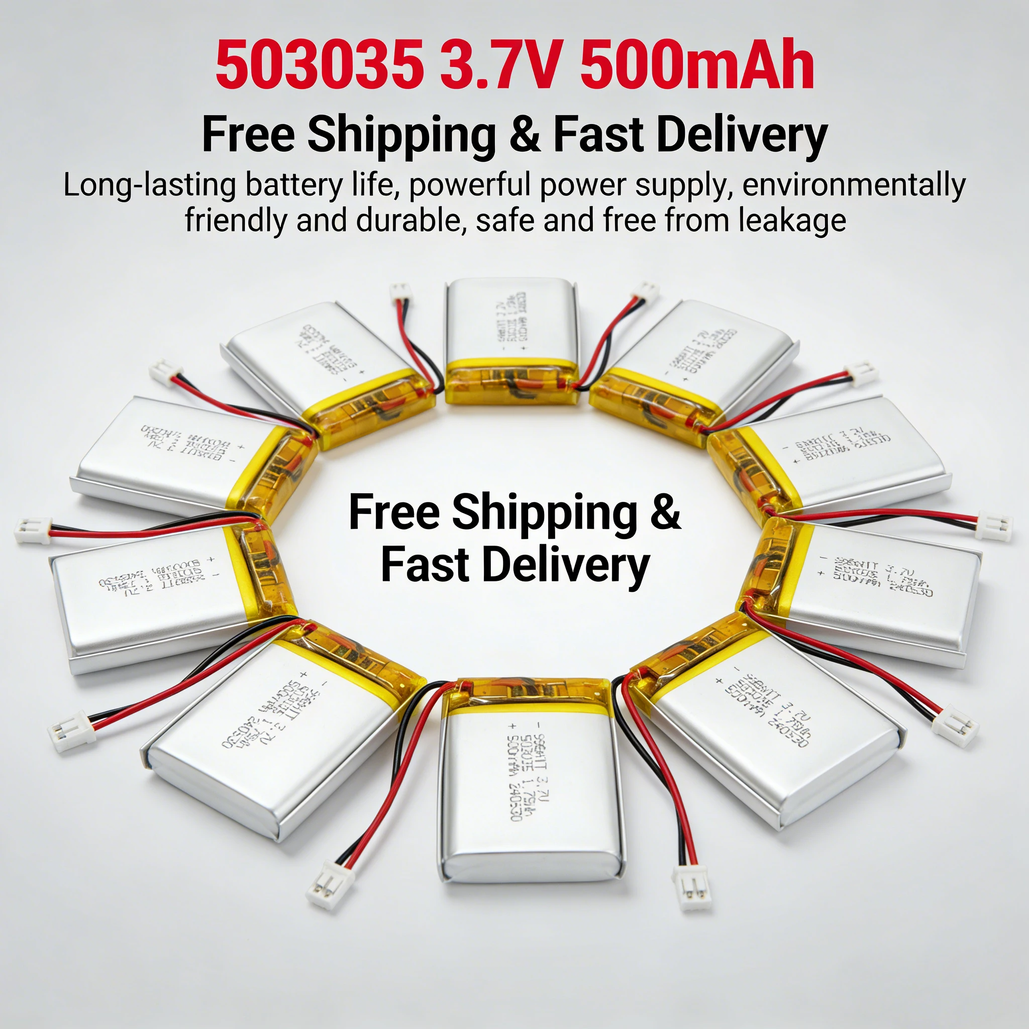 503035 3.7V 500mAh Lithium‑Polymer Battery 10PCS Rechargeable Li‑Po for Bluetooth Audio GPS Dash Cam Driving Recorder Replacemen