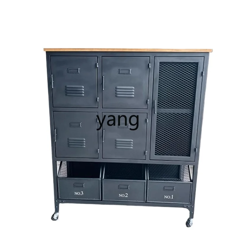 LH   Vintage Wheel File Cabinet Kitchen Bedroom Solid Wood Storage Cabinet