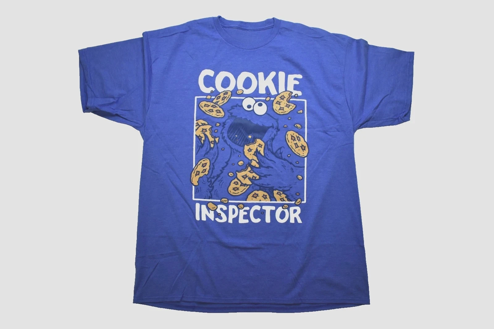 Men's Fun Blue Sesame Street Biscuit Monster Biscuit Inspector T-shirt Fan Gift Men's Daily Wear Street Fashion T-shirt