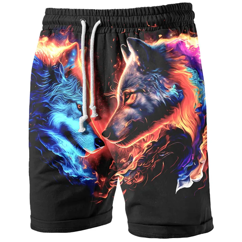 Men's Wolf Pattern Shorts Summer Shorts Beach Shorts Elastic Drawstring Design Flag Print Pattern Comfortable And Soft Short Spo