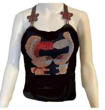 Women\'s Padded Gemstones Camisole Women Rhainstones Halter Camis Girls Sexy Dancling Bling Bling Tank Tops