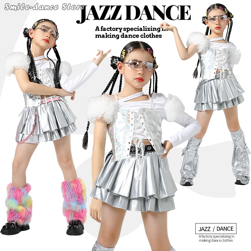 

Model Runway Jazz Dance Costume Silver Technology Suit Catwalk Performance Suit Kpop Dance Suit Girls For Children's Boys Girls