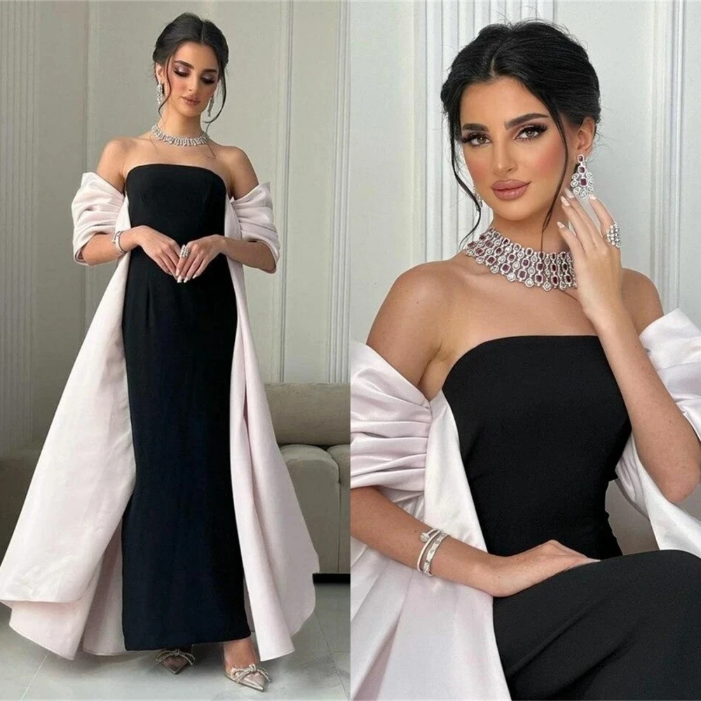 AsaNagi Elegant Strapless Prom Dress Women Simple Mermaid Party Evening Gown Ankle Length Black Saudi Special Occasion Dresses