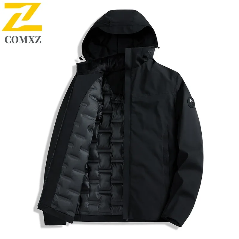 

Men Detachable Hood Jacket Winter Leisure Business Parka Waterproof Coat Windproof Thermal Office Wear Thickened Down Overcoat