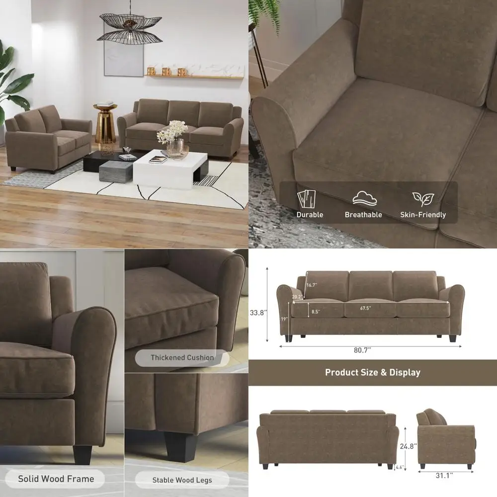 

modern 2-piece sofa set: comfortable 2 and 3-seater couch with thick cushions for living room or office use