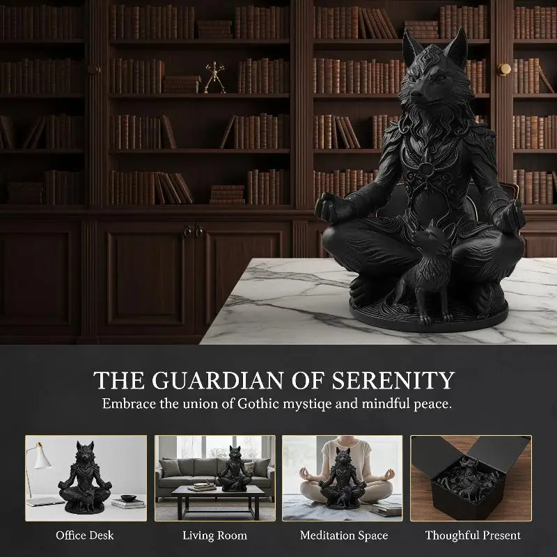 3D Printed Gothic Werewolf Cub Meditation Statue Creative Eerie Decor Sculpture for Living Room Shelf Holiday Gift