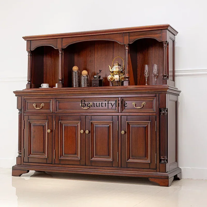 

yj9 American-style Solid Wood Four-door Sideboard High-end Black Walnut Wine Cabinet Modern