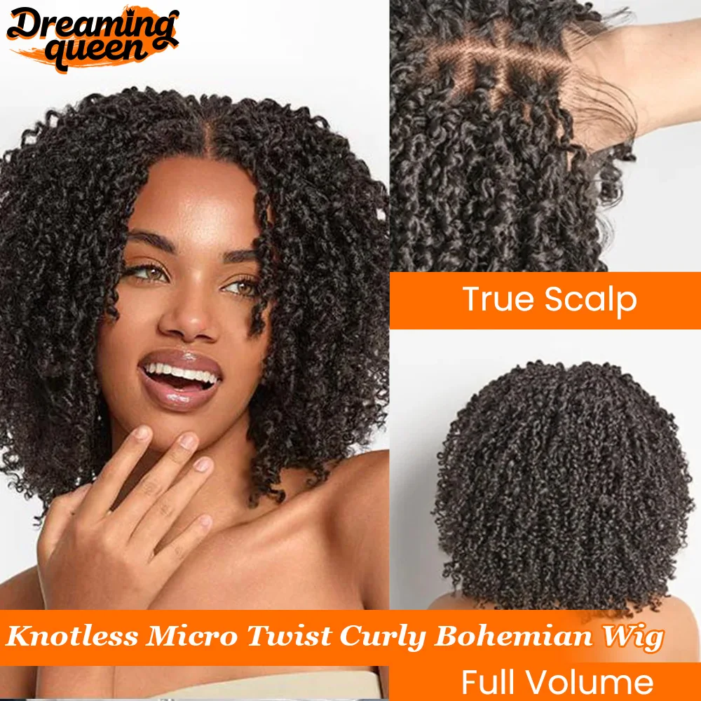 

Full Lace Knotless Micro Twist Curly Bohemian Wig For Women 180% Density Short Synthetic Curly Wig With Invisible Drawstring