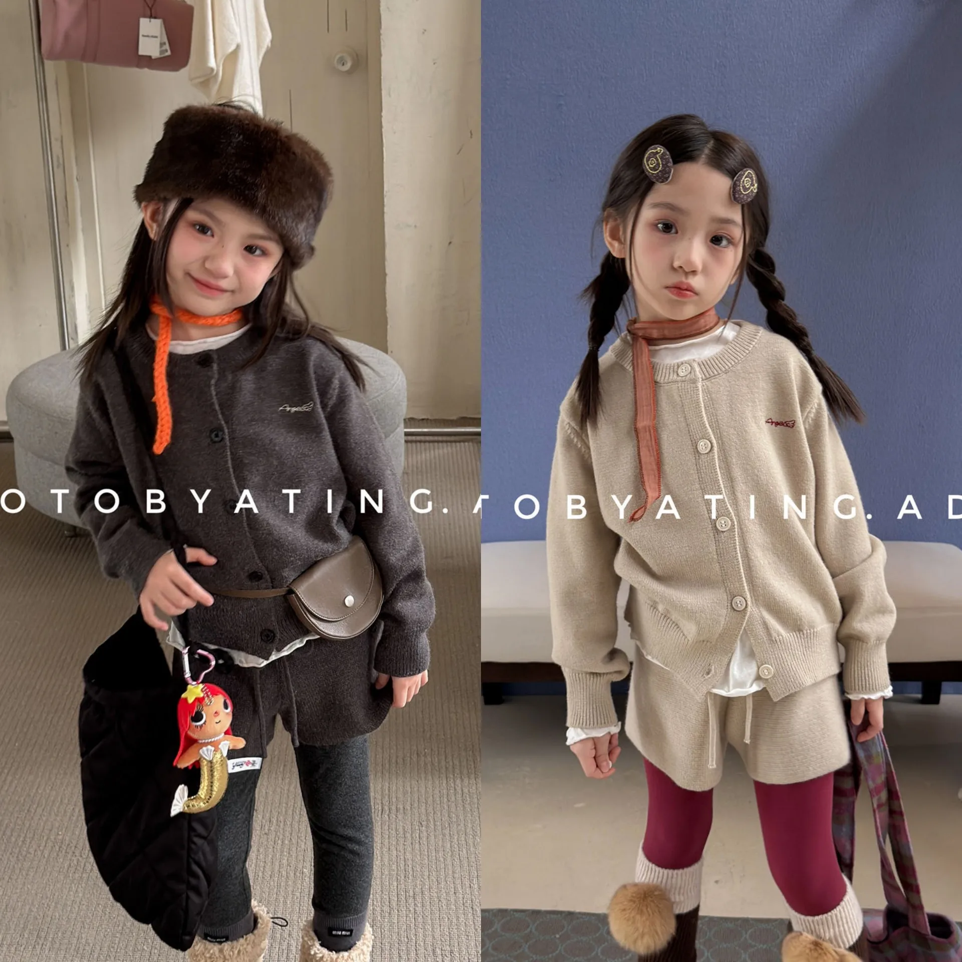 Girls Korean Style Sweater Set Cardigan Shorts Two-Piece Outfit Autumn Fall 1-6T