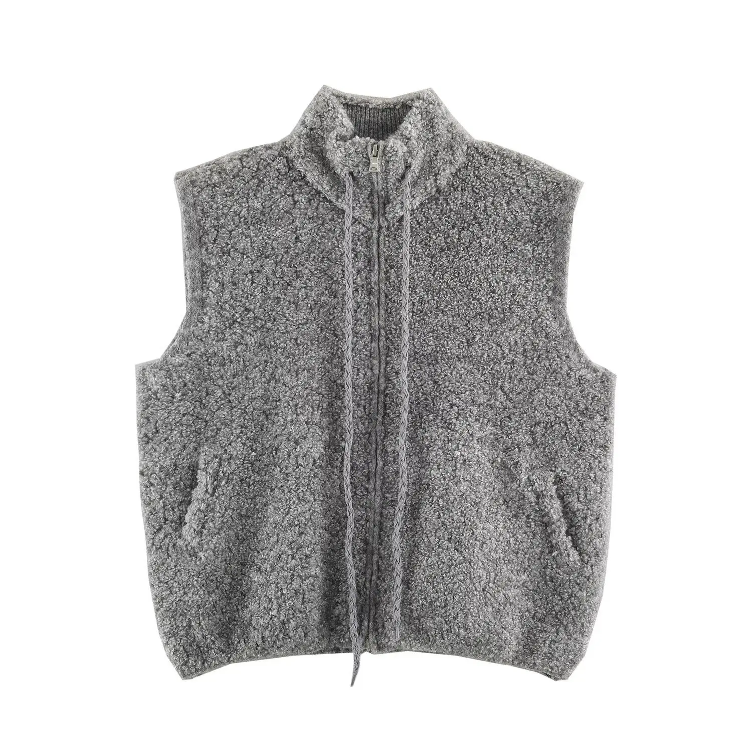 Maxdutti Women's Clothing Autumn 2026 New Style Old Money Style Towel Knitted Yarn Stand Up Collar Zipper Vest
