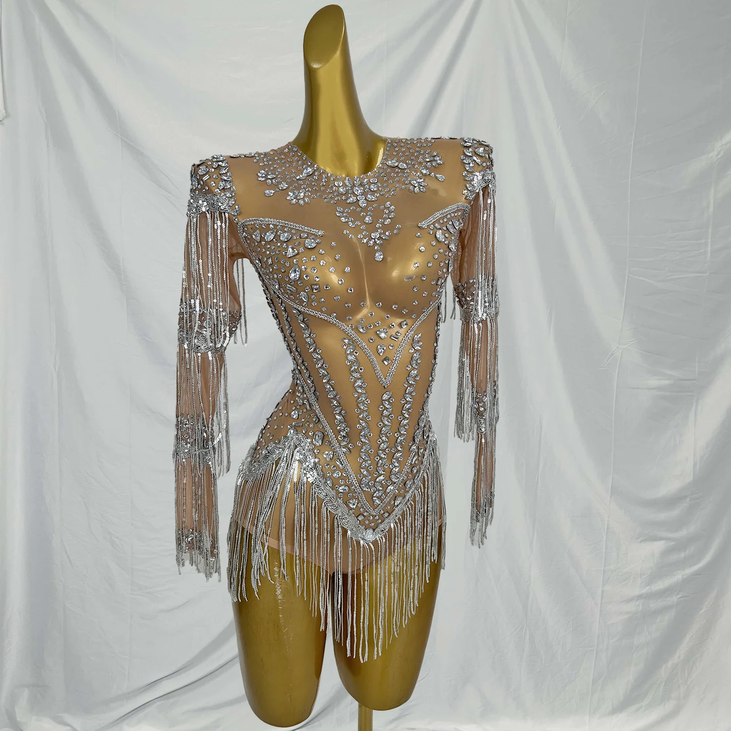 이싱 시퀸 태슬 다이아몬드 바디수트 폴댄스 레오타드 페스티벌 의상 여성 클럽 의상 쇼걸 공연 점프수트