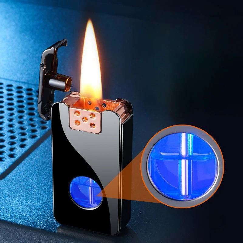 Creative Intelligent Voice-controlled Ignition LED Windproof Kerosene Lighter Blue Light Transparent Fuel Tank Large Capacity