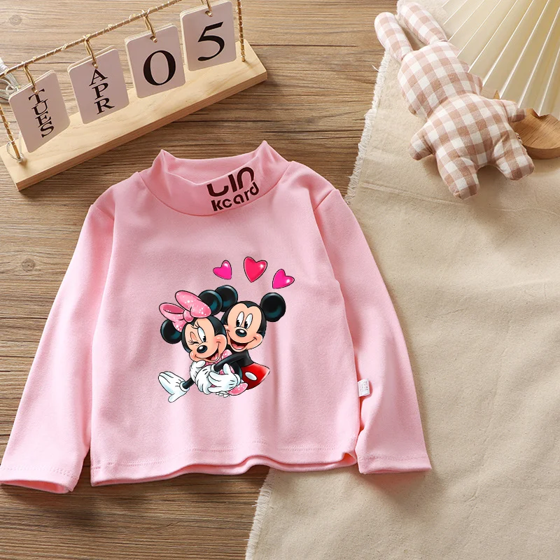 Disney Mickey Minnie Babys Clothes High neck T-shirt Long Sleeve Clothing Base Coat Cartoon Spring Sweatshirt Home Clothes Tops