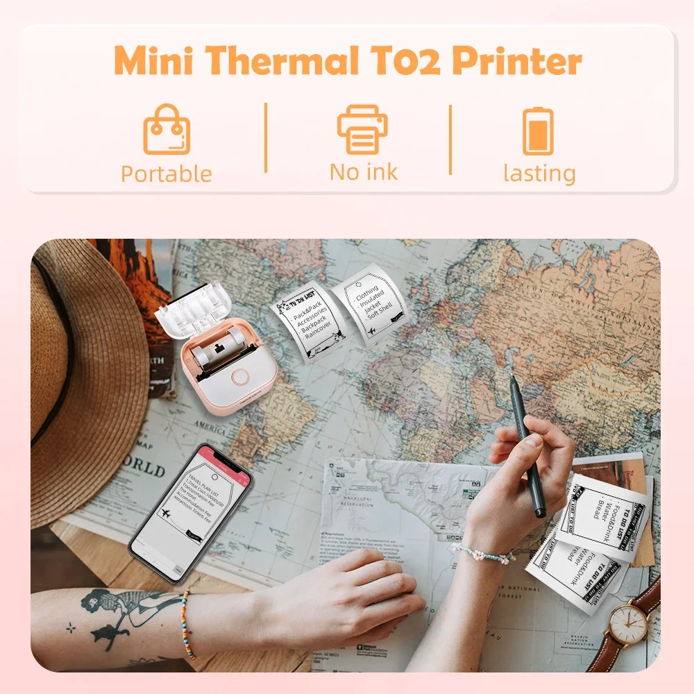 Phomemo T02 Wireless Connection Thermal Portable Printer Self-adhesive Stickers 203dpi Photo Label Memo List Printing Clearly