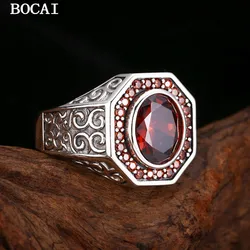 BOCAI S925 Sterling Silver Rings Vintage Personality Simple Eternal Rattan Pattern Zircon Adjustable Ring Fine Choice Jewelry