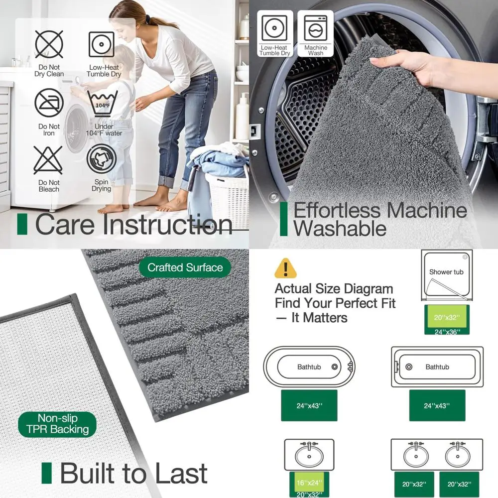 

Non-Slip Rubber Backed Soft Plush Microfiber Bath Rug, Absorbent, Machine Washable, Quick Dry, 24x43, Dark Grey