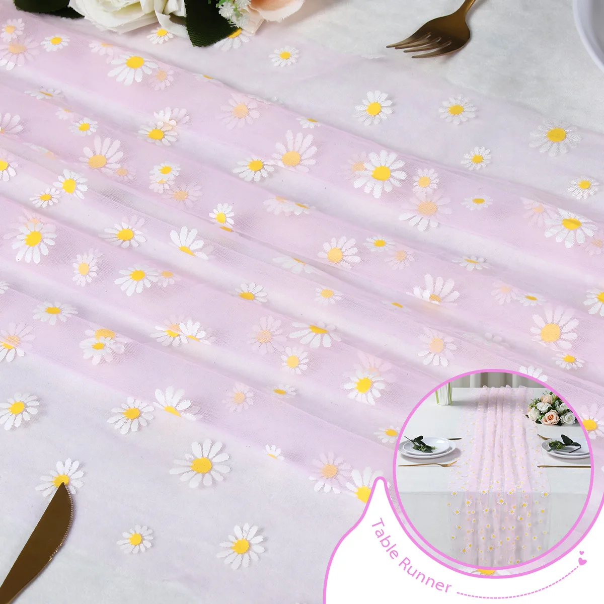 

Daisy Pattern Tulle Table Runner Daisy Birthday Decoration Daisy Mesh Table Runner Baby Shower Wedding Birthday Party Supplies