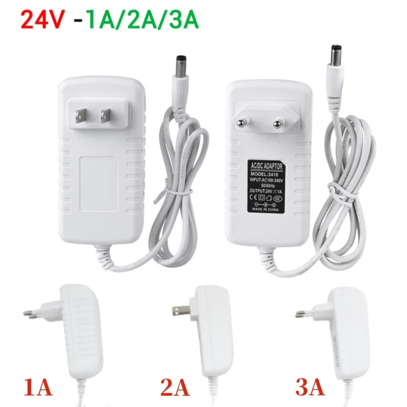 LED Power Supply 24V 2A 3A 1A Power Adapter DC 24 Volt Output Interface 5.5mm*2.1mm Power Adapter Universal Charger EU US Plug