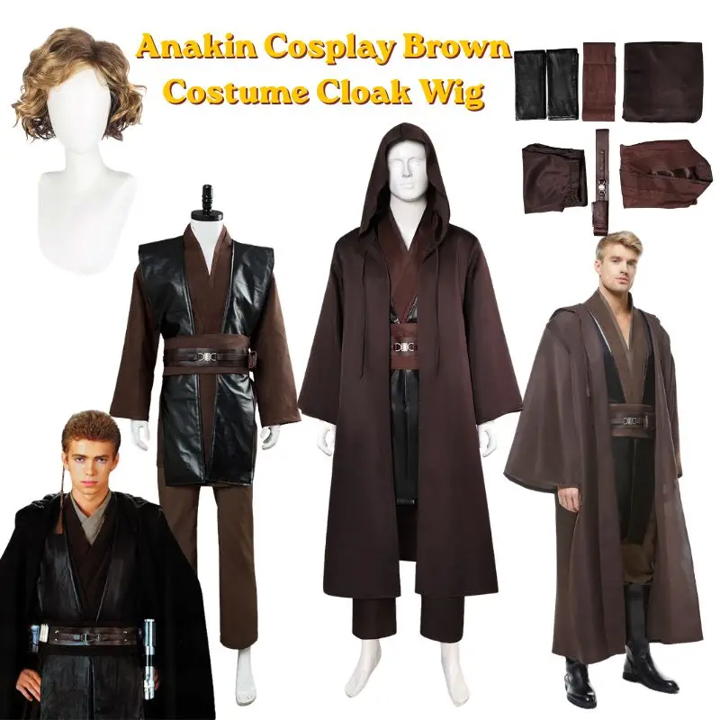 

Костюм для косплея Анакина (Дарта) из аниме: коричневый боевой костюм, парик, наряд для Хэллоуина