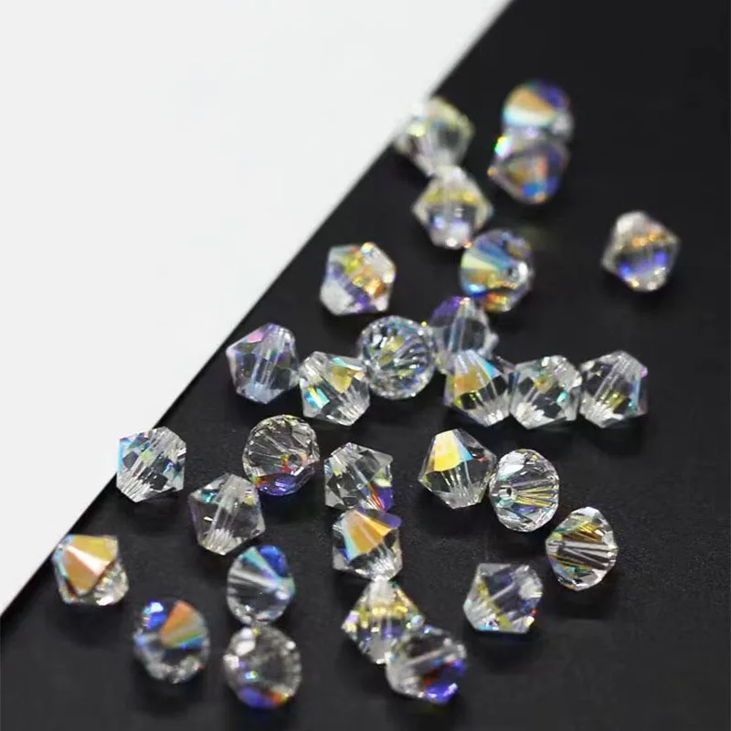 50pcs/ Bag  AB Color White Crystal Rhombus Lampwork & Glass Beads Loose for DIY Jewelry Bracelet & Necklace