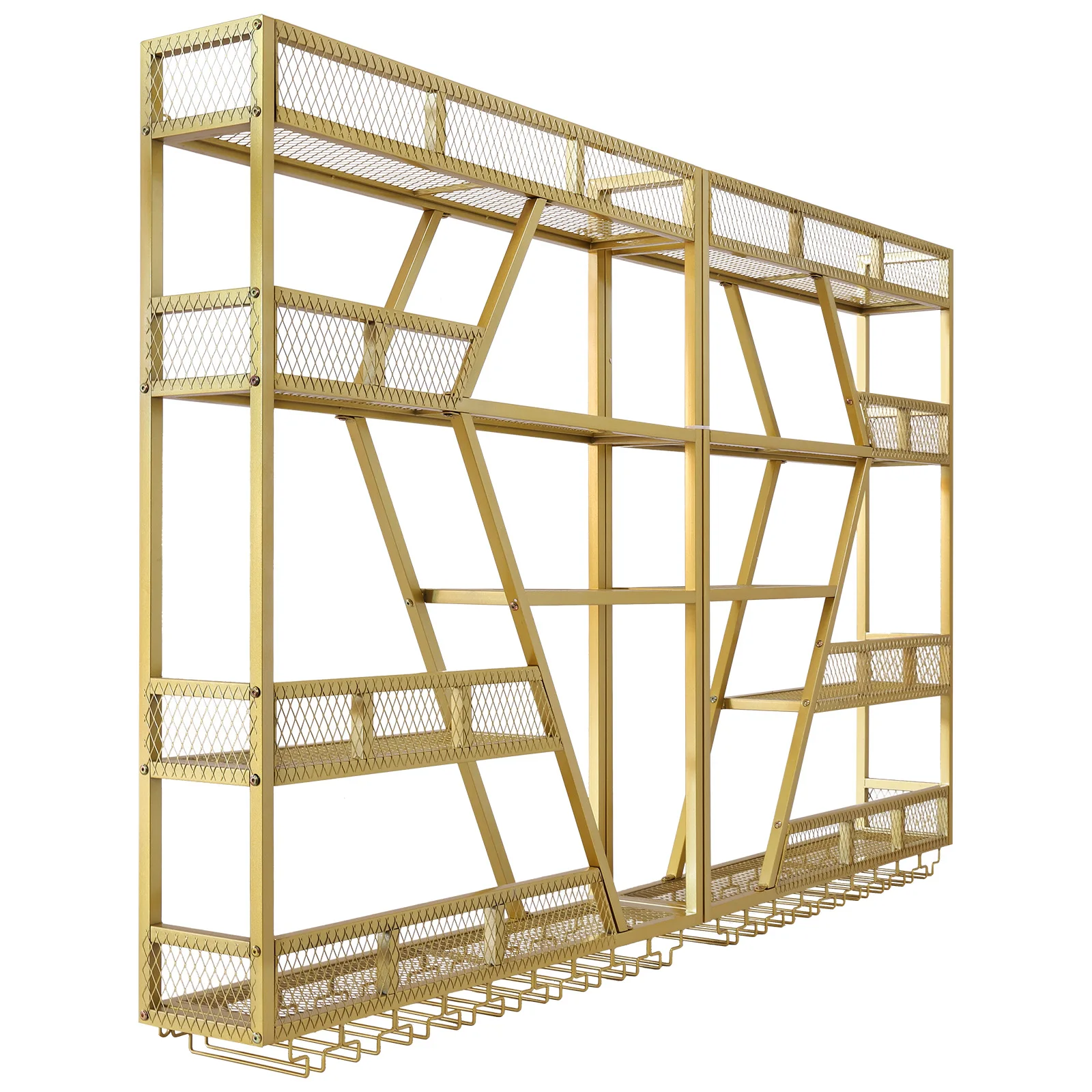 

Metal Wine Bottles Storage Display Storage Shelf with Wine Glass Holder Wall-Mounted Wine Racks Cabinets for Home & Dining Room